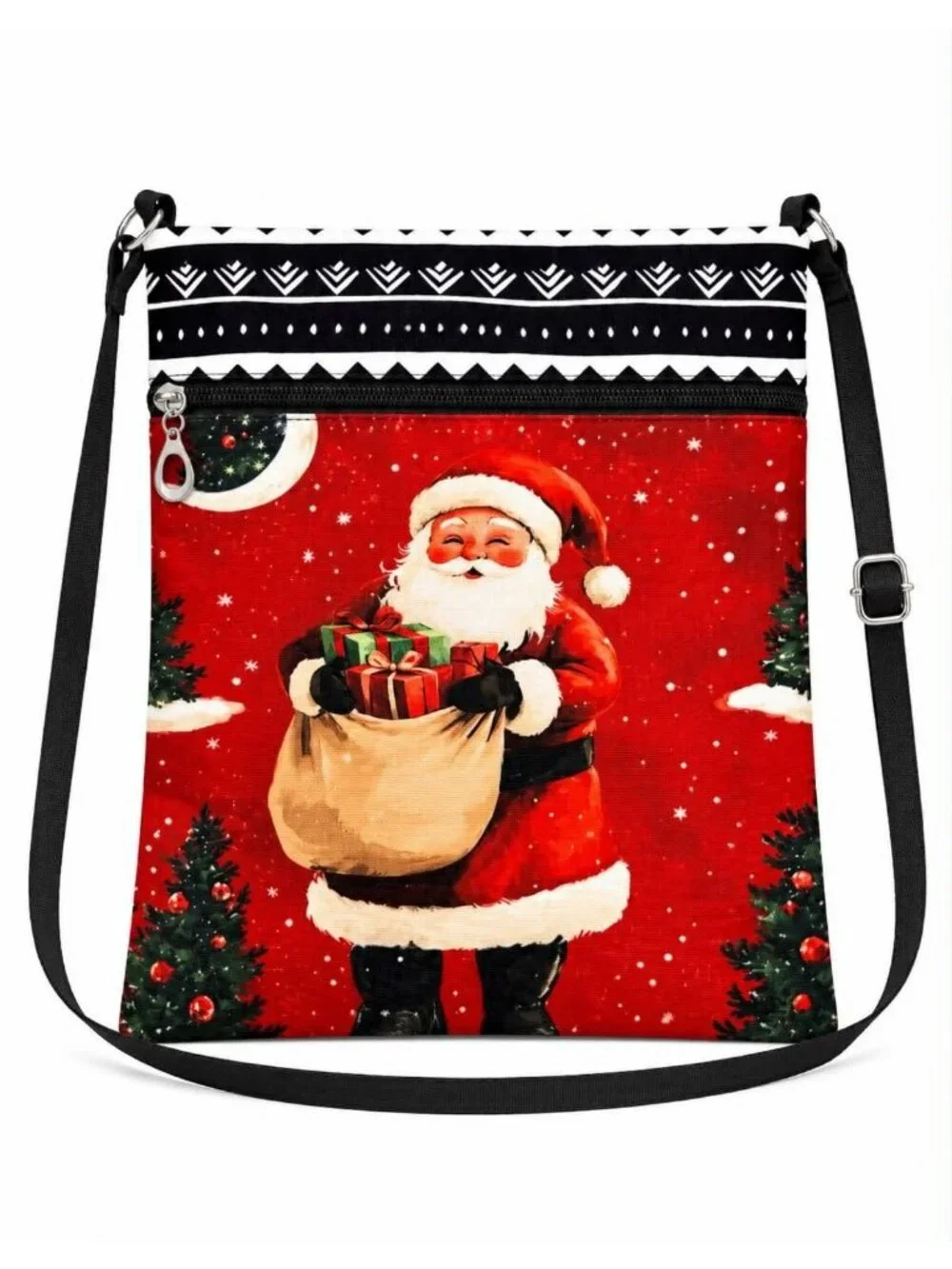 Christmas Santa Crossbody Bag with Adjustable Black Strap